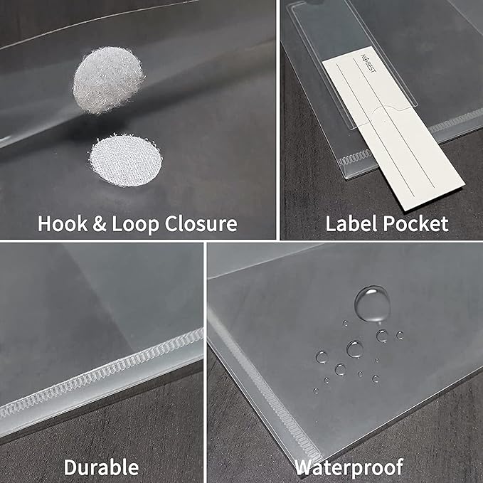 YoeeJob Plastic Envelopes with Hook & Loop Closure, 6x10 Receipt Envelope Money Cash Coupon Organization with Label Pocket, 48 Packs