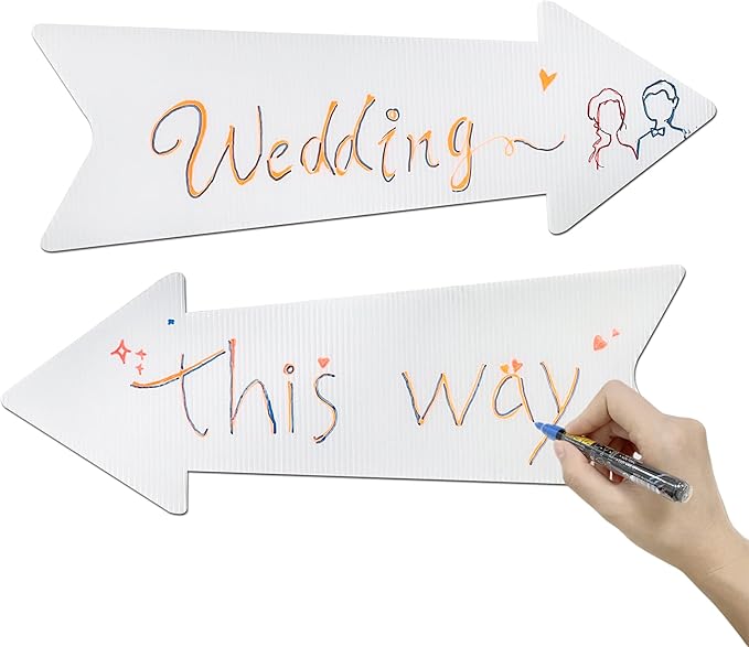 Blank Arrow Signs with Stakes 3 Pack 17 x 6 Inches Wedding Directional Yard Signs with Stakes, This Way Arrow Yard Signs Birthday Party Signs Arrow