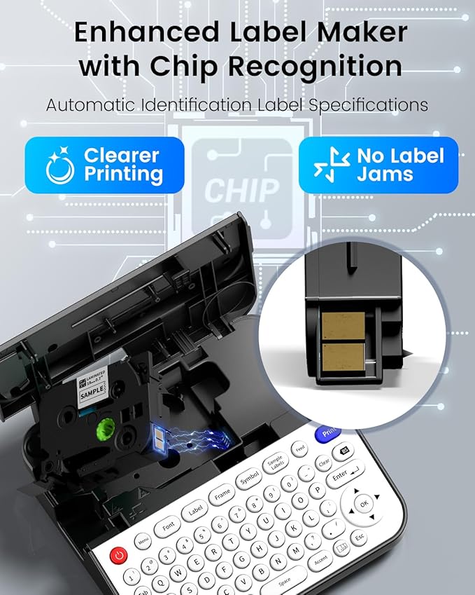 3/4 Inch Label Maker Machine with-Tape Waterproof, D480BT Bluetooth Rechargeable Label Maker Large Print with Keyboard, Connect PC & Phone, Backlit Screen, Create Via BZ Label 9mm~18mm