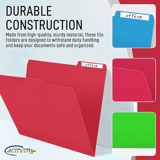Red File Folders, 1/3-Cut Tabs, Letter Size, 12-Pack – Durable Office Filing Folders for Documents, Papers, and Organization