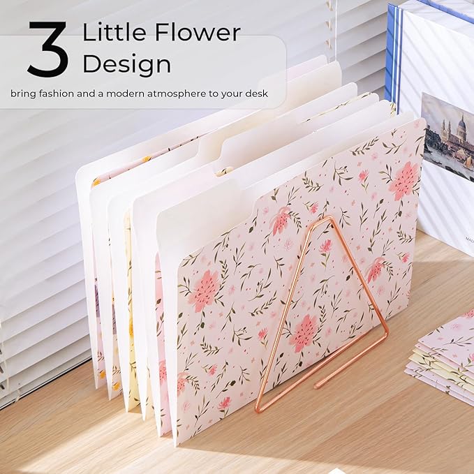 Y YOMA 12 Pack Decorative File Folders Letter Size File Folder with 1/3-Cut Tab Cute Pretty Colored Heavyweight Filing Folder File Organizers for Office School Home Desktop, Flower Design