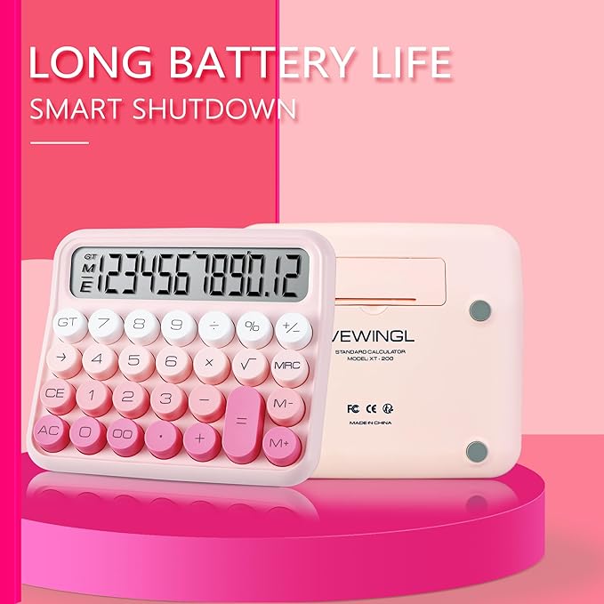 VEWINGL Mechanical Switch Calculator, 12 Digit Large LCD Display and Buttons, Great for Everyday Life and Basic Office Work, with Battery
