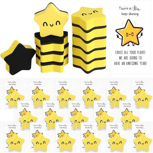 Lincia 36 Sets Smile Face Magnetic Dry Erase Whiteboard Erasers with Motivational Cards and Bags Gifts Bulk for Classroom Prize Teachers