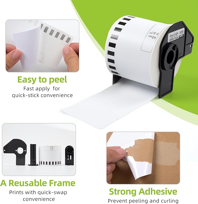 2-3/7"x 100' Continuous Labels Replacement for Brother DK-2205 Paper Label Maker Tape Use with QL-1060N QL-1050 QL-720 QL-710 QL-570 (8 Rolls,1 Reusable Frame)