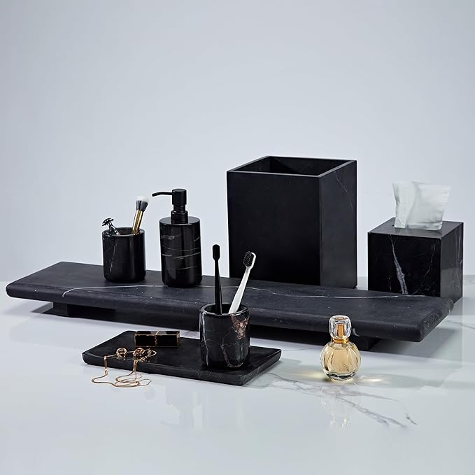 Elegant Black Marble Bath Essentials - Elevate Your Bathroom with Luxurious, Timeless Design,Marble Bath Accessories, Craftsmanship (Soap Pump)