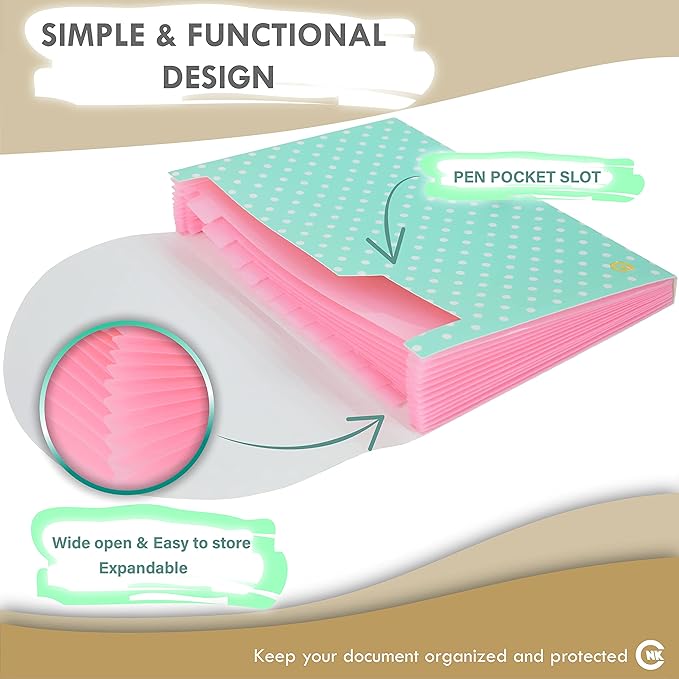 CNK File Folders Organizer with 13 Pockets Accordion Expanding Folder For Documents Receipt Document Paper Pocket Filing Products Accordian Important expandable holder files alphabetical Labels Letter