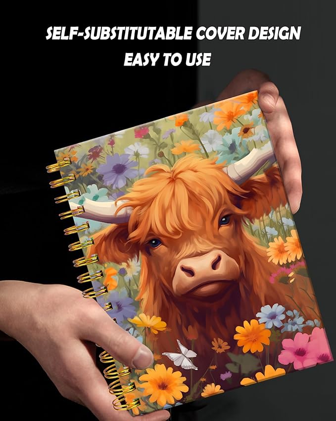 Spiral Journal Notebook for Women,A5 College Ruled Notebooks 6"x 8.4", 120 Pages Lined Journal with Premium Thick Paper,Perfect for School Office Home Gifts(floral cow)