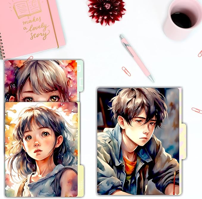 PARTH IMPEX 12 Pack Decorative File Folders, 1/3 Cut Tab with Assorted Positions, Letter Size Paper Holders (9.75” x 11.75”) Matte Finish Laminated for Office School Work - Anime Design