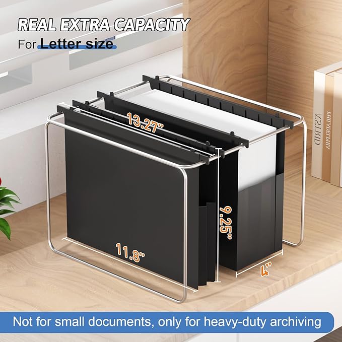 Plastic Extra Capacity Hanging File Folders,6 Pack Heavy Duty 4" Expandable Hanging Folder with Movable Dividers,Large Hanging Folders with Insertable Tabs, for Bulky Files, Letter Size-Black