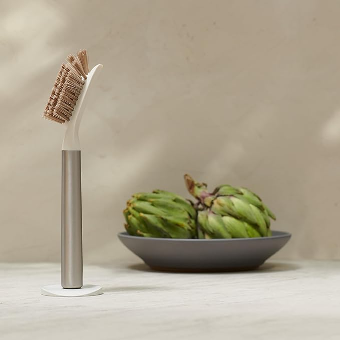 Ionic Dish Brush, Magnetized to Stand Upright, Stainless Steel with Replaceable Head, Onyx/Black