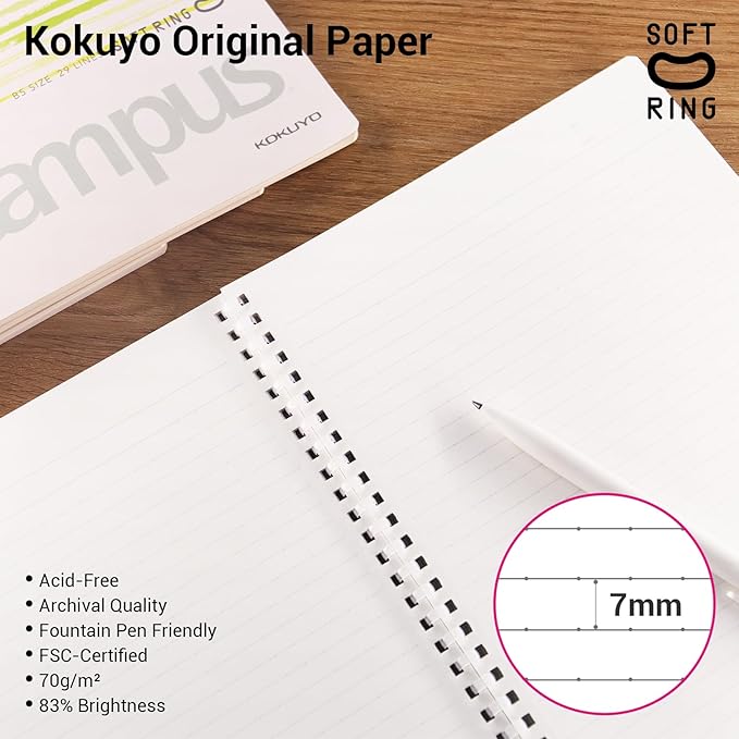 Kokuyo Spiral Notebook Journal, 4 Pack Campus B5 Soft Ring Notebooks with Dotted A 7mm Rule, 40 Sheets, Aesthetic 1 Subject Notebook in Blue Pink Yellow Green, College Office Note Taking. Japan Import