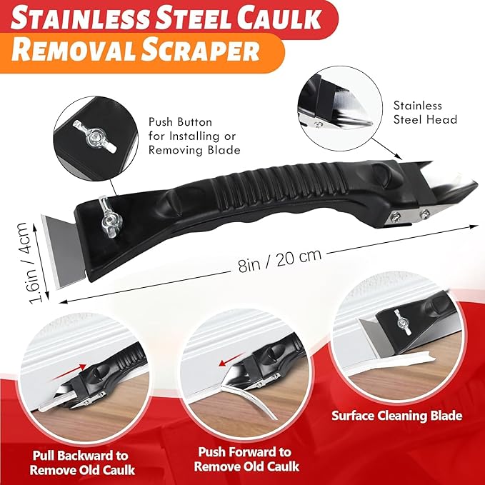 Caulk Gun Kit, Smooth Silicone Caulking Gun and Caulk Remover Tool, Sealant Finishing Tool Grout Scraper for Kitchen Bathroom Window Sink Joint, All in One with Gift Box