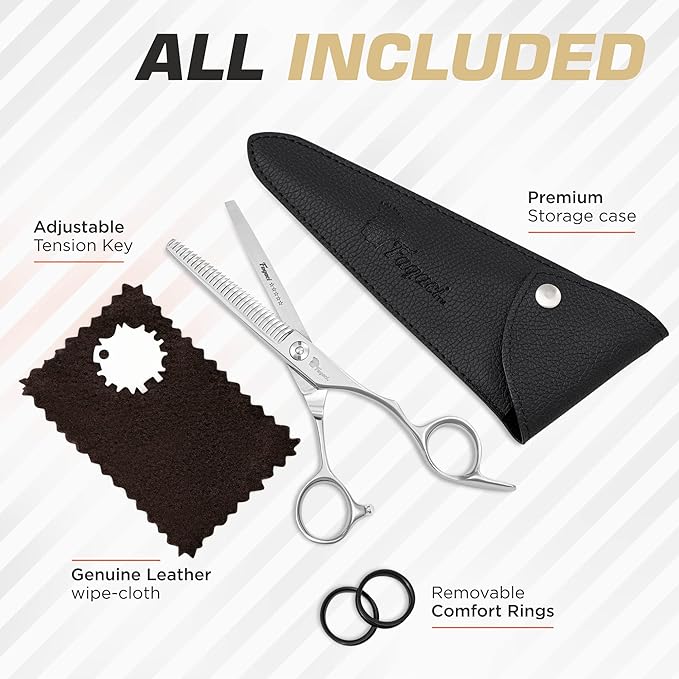Professional Thinning Shears 6 Inch with Extremely Sharp Blades, 440C Steel Thinning Scissors, Durable, Smooth Motion & Fine Cut, Hair Scissors with Elegant Sheath, Cleaning Leather & Key
