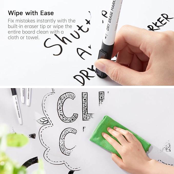 Shuttle Art Black Dry Erase Markers, 60 Pack Magnetic Whiteboard Markers with Erase,Fine Point Dry Erase Markers Perfect For Writing on Whiteboards, Dry-Erase Boards,Mirrors for School Office Home