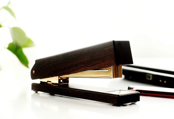 Woodgrain Black Stapler, Marbled Woodgrain Stapler, Elegant and Gorgeous Modern Accessory for Stylish desks in School, Home or Business - Rose Gold