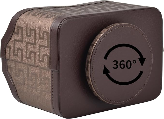 Leather Remote Control Holder 360°Rotatable,Bedside Nightstand Phone Caddy,Office Supplies Storage Box,Desk Organizer for TV Remote Controllers,CD,Pen,Mail,Media Player,Tablets(Coffee Gold)