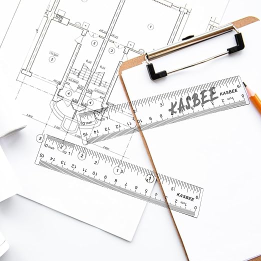 Plastic Rulers, 6 Inch Ruler, Clear Measuring Tool for Student School Office, Inches and Centimeters, Pack of 2