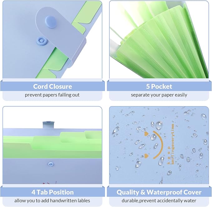 SKYDUE Letter A4 Paper Expanding File Folder Pockets Accordion Document Organizer (Purple)