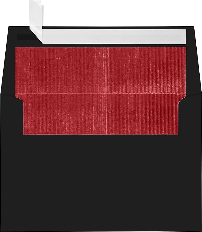 LUXPaper A4 Foil Lined Invitation Envelopes | Peel & Press | 4 1/4" x 6 1/4" | Black w/Red LUX Lining | 80lb. Text | 50 Qty