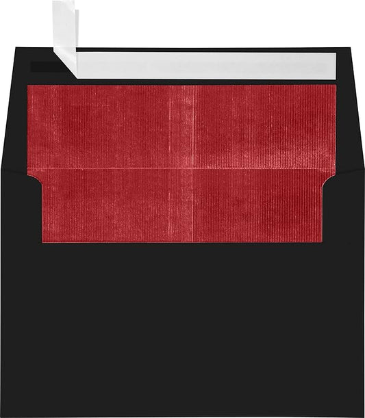 LUXPaper A4 Foil Lined Invitation Envelopes | Peel & Press | 4 1/4" x 6 1/4" | Black w/Red LUX Lining | 80lb. Text | 50 Qty