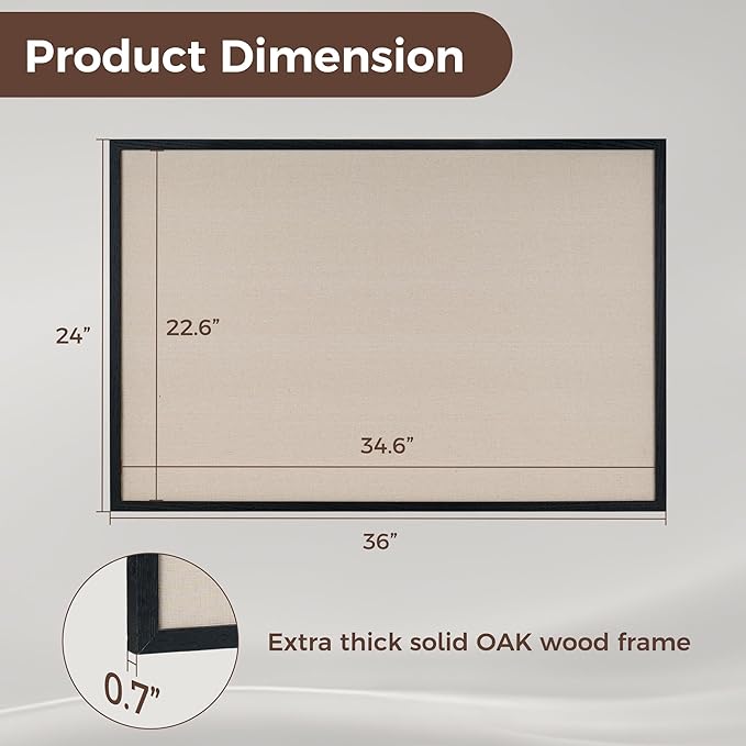 Fun Memories Cork Board Bulletin Board for Office, 24" x 36" Oak Wooden Framed Corkboard, Wall Mounted Notice Pin Board for School Home & Office, Black