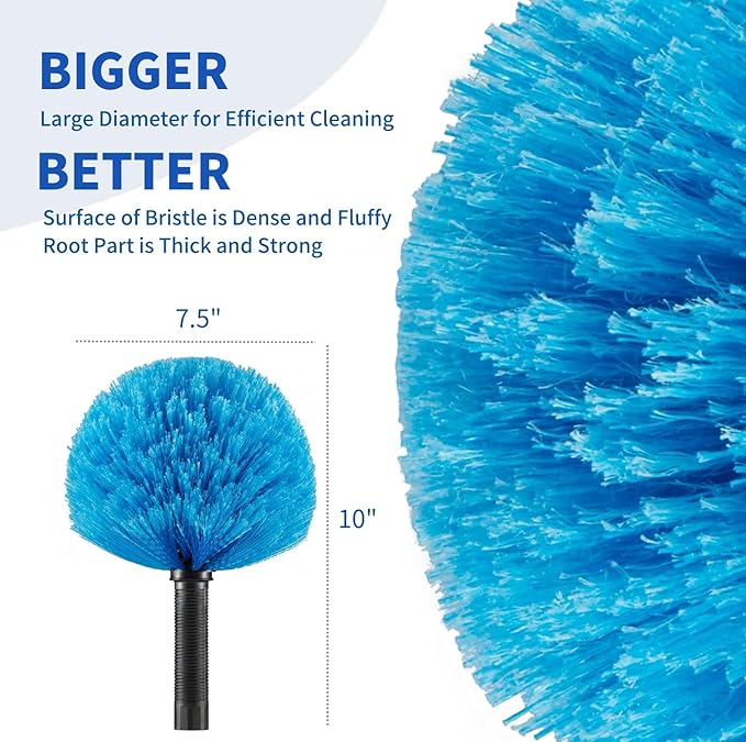 3 Pack Screw on Webster Cobweb Duster Head for Pole,Spider Web Remover Brush, Cobweb Duster Head Attachment,Fits Standard 3/4 inch Threaded Poles (3, Blue)