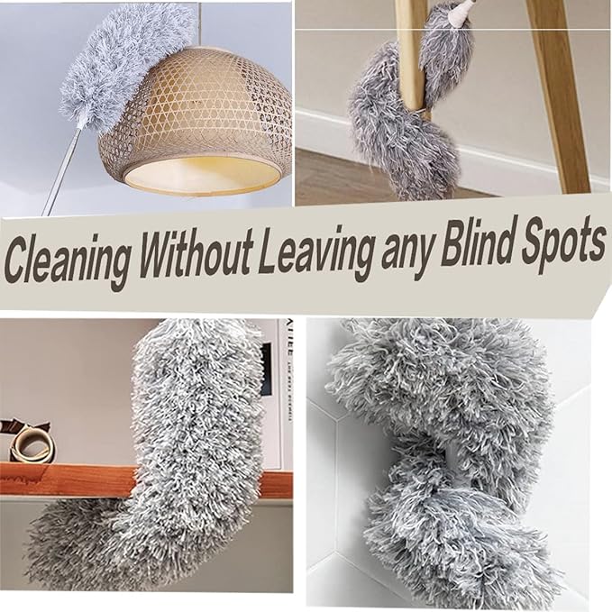 Microfiber Feather Duster Kit with 100” Extension Pole 6 PCS Reusable Bendable Washable Dusters for Cleaning Machine Washable Ceiling Fan Cleaner Duster for Cleaning Cobweb, Furniture, Blinds，Ceiling