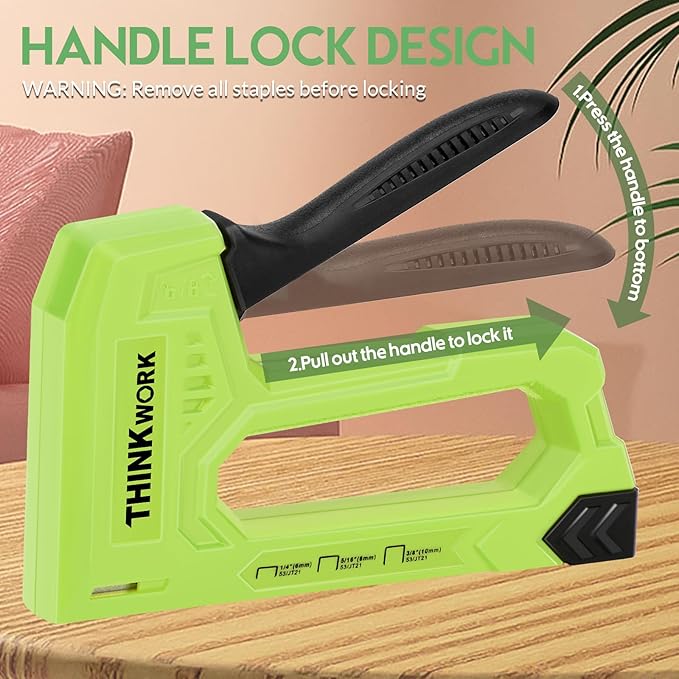 THINKWORK Light Duty Staple Gun - Upholstery Staple Gun for Wood with 1600pcs JT21 Staples 1/4", 5/16", 3/8" and Staple Remover, Fabric Stapler Gun for Crafts, Home Use, Wall, DIY, Lights Decor, Green
