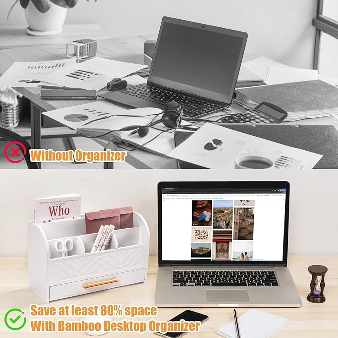 Mail Organizer Countertop Kitchen-White Mail Holder Countertop Drawers Wood Desk Drawer Tabletop Storage Organization Pen Holder Letter Sorter Makeup Organizer for School Home Office Supplies