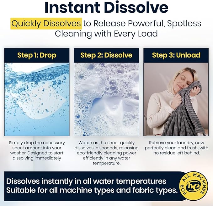 Eco-Friendly Laundry Detergent Sheets – 100 Loads (50 Sheets) Fresh Scent – Concentrated, Quick-Dissolve, Travel-Friendly & Hypoallergenic – No Phosphate, Bleach or Dyes