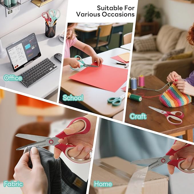 7"8"Scissors All Purpose 2 Pack Comfort Grip Craft Scissors for Office, Home, School, Sewing & Art Supplies(Green & Red)