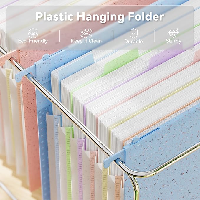 ANSOOK Wheat Straw Large Capacity Hanging File Folders Letter Size,7 Expansion 1.2" Accordion Pockets,3 Pack File Cabinet Folders with Tabs, Natural Colored File Folders for Home and Office Bulk File