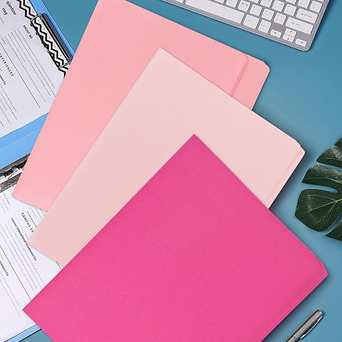 12Pcs Pink File Folders Letter Size Colored Manilla File Folders with 1/3-cut Tabs Decorative File Pockets for Office School Business Home Organizer(12, Pink Series)