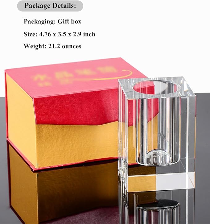 Coideal Glass Crystal Pen Pencil Cup Holder Square Clear Small Desk Table Organizer for Office School, Teacher and Student
