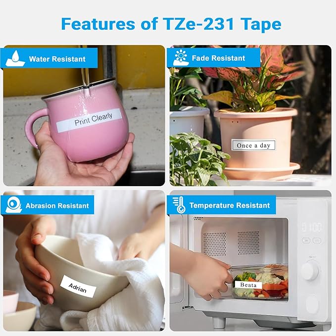 2PK TZe231 Label Maker Tapes Replacement for Brother P Touch Label Tape 12mm 0.47 Laminated White TZe-231 TZ-231 Compatible with Brother PTD220 PTH110 PTD400 PTD600 PT1900/1910