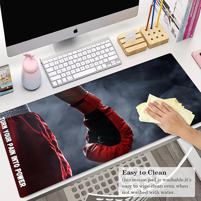 Boxing Gloves Desk Pad, Stitched Edges Mouse Pad, Large Office Desk Mat, Non-Slip Gaming Mouse Mat, Smooth Laptop Desk Pad, Desk Writing Pad for Office and Home (31.5" x 15.7 ")