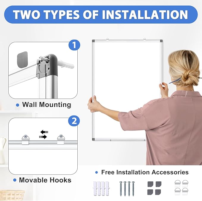 WALGLASS 2 Pack Large White Board, 60" x 40" Double-Sided Dry Erase Board Whiteboard for Wall, Hanging Mounted Whiteboard Silver Aluminium Frame for Home, School, Office