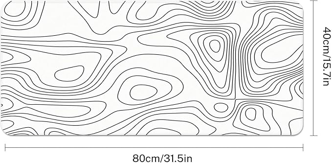 Britimes White Abstract Topographic Map Large Mouse Pad Non-Slip Desk Pad Keyboard and Mouse Desk Mat Gaming Mousepad for Game,Office & Home,31.5 x 15.7 in