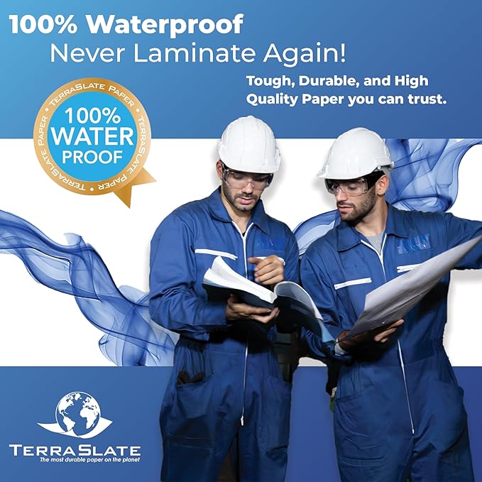 TerraSlate Waterproof Laser Printer Paper – Rip-Proof, Weatherproof, 5 Mil (24lb Bond), A4 Size 210 x 297 mm, 25 Sheets, White, Synthetic Paper for Outdoor Use