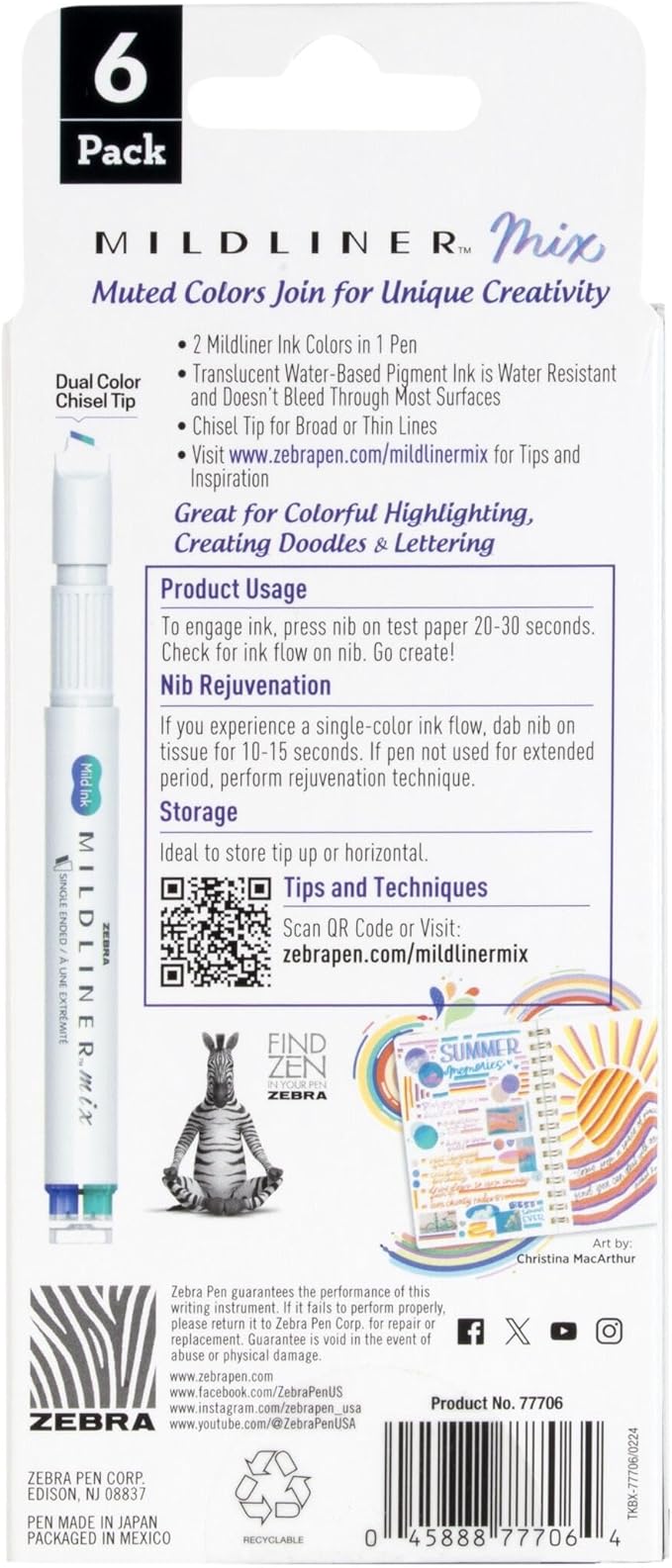 Zebra Pen Mildliner Mix Dual Color Highlighter Marker Set, Chisel Tip, Ideal for Bible Highlighting, No Bleed, School Supplies and Teacher Supplies, Assorted Colors, 6-Pack (77706)