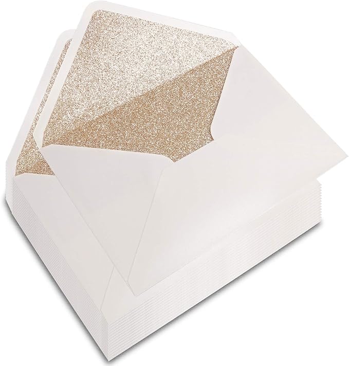PONATIA 50 Pieces/Lot A7 Envelopes, 5.25 x 7.5'' Gold Glitter Shinny Envelopes, Perfect for 5x7'' Weddings, Invitation Cards,Graduation Invite