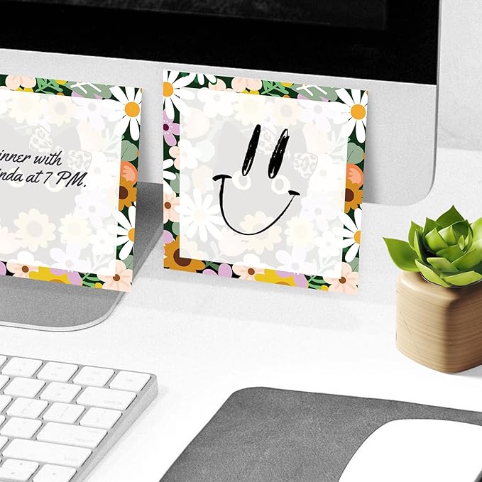 Sticky Notes, 2 Pads, 3x3 inches, Cute Colorful Fun Self-Stick Note Pads, Easy Post, Strong Adhesive Notepad Black Cat Flowers