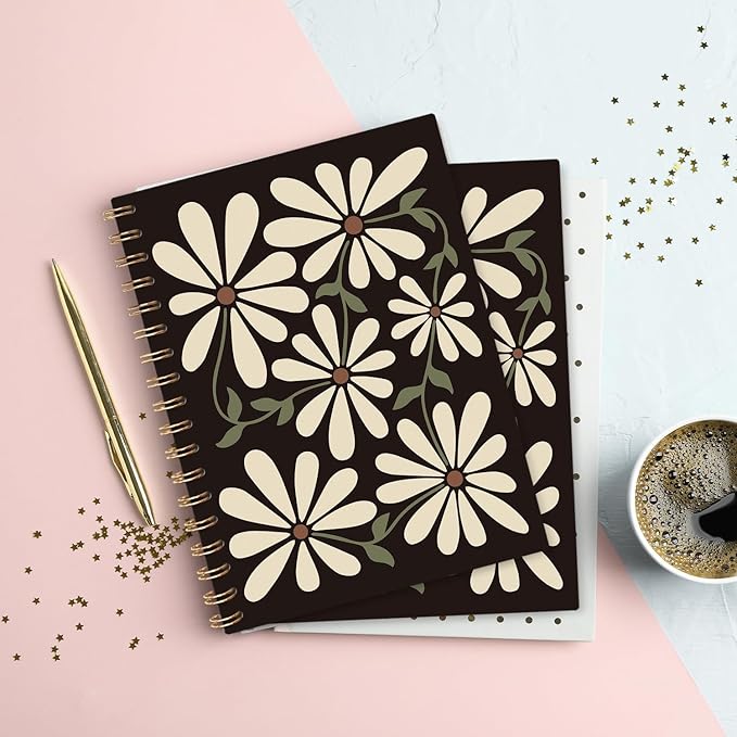 Boho Retro Flowers Spiral Notebook,Bohemian Wildflower Flower Market Lined Notebook Hardcover,College Ruled Notebook Journal for Writing,Boho Gifts for Women Student Teacher,5.5x8.3