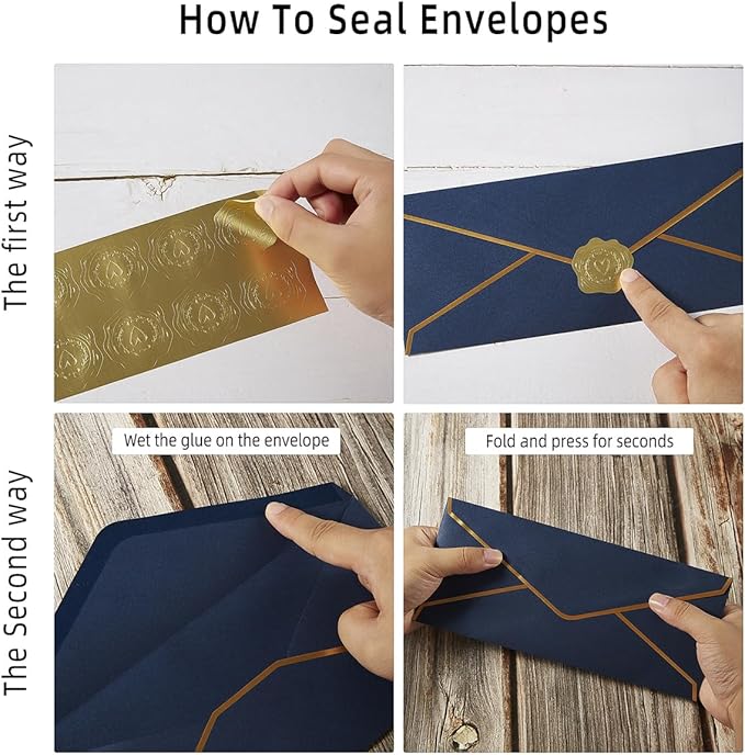 30 Pack Thick #10 Business Envelopes with Gold Border, 4 1/8 x 9 1/2 Thick Paper Standard Envelopes with Stickers for Office, Checks, Letter Mailing, Invoices (Navy Blue)