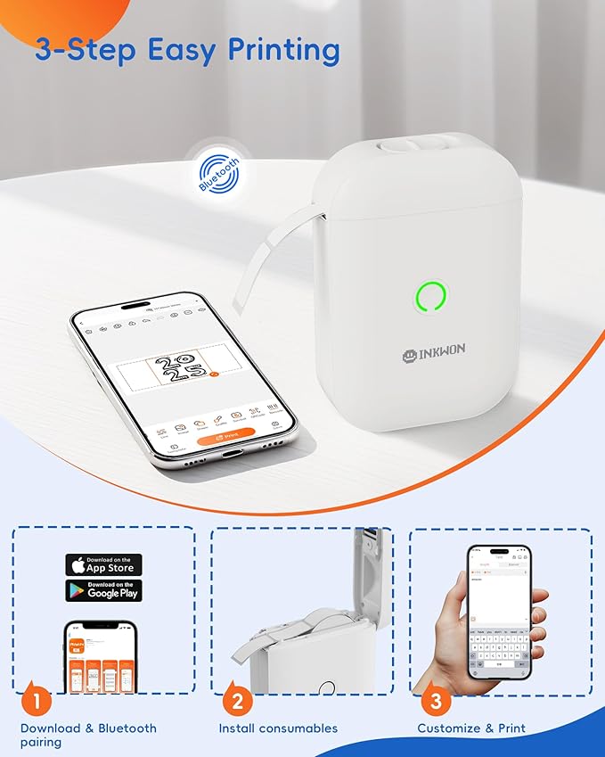 Label Maker Machine with Tape, D11s Bluetooth Label Maker Waterproof Labels, Portable Mini Label Printer with Various Templates for Home Office School, White