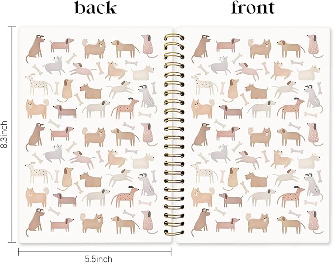Dog Spiral Notebook Journal, Dog Lovers Gifts Notebooks for Note Taking, Boho Pastel Puppy Hardcover Notebook 5.5x8.3