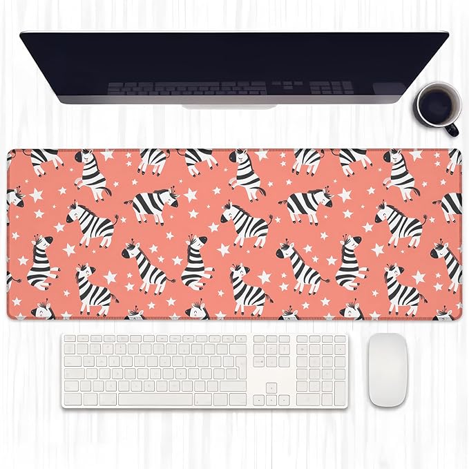 Funny Zebra Gaming Mouse Pad, Extended Cartoon Animal Desk Mat Computer Laptop Mousepad, Robust Stitched Edges, 31.5"×11.8" Large Office Keyboard Cute Mouse Pads for Home Desktop Decor