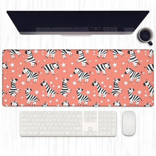 Funny Zebra Gaming Mouse Pad, Extended Cartoon Animal Desk Mat Computer Laptop Mousepad, Robust Stitched Edges, 31.5"×11.8" Large Office Keyboard Cute Mouse Pads for Home Desktop Decor