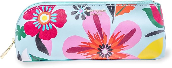 kate spade new york Pen and Pencil Case with Supplies for Adults, Zip Pouch Includes 2 Pencils, Sharpener, Eraser, and Ruler (Safari Floral)