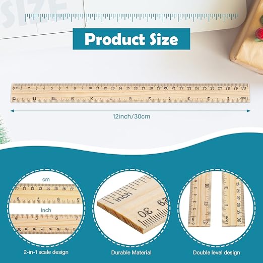 Flutesan 120 Pack Wooden Ruler 12 Inch Wood Measuring Scale Ruler for Student Office School Home, 2 Scale, 30 cm